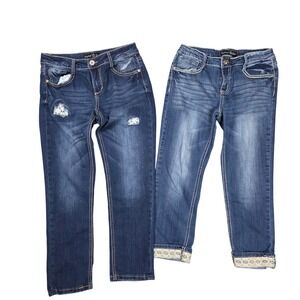 Imperial Star Jeans Bundle Girls Size 14 Blue Good Distressed Lace Trim